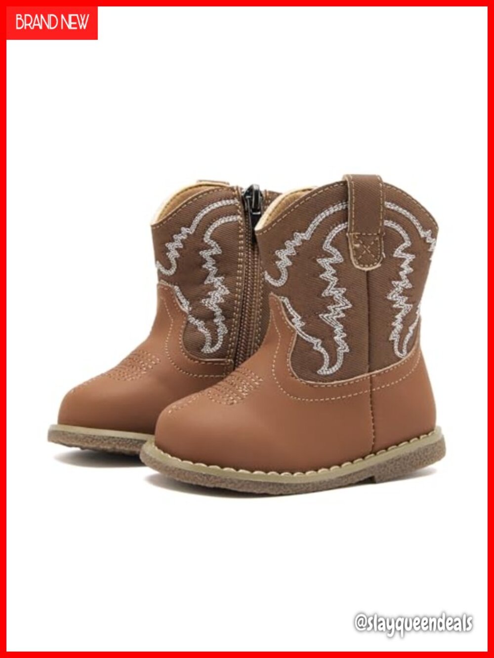 Faux Leather Cowboy Western Boots for Infants – No-Heel, Side Zipper, Calf High